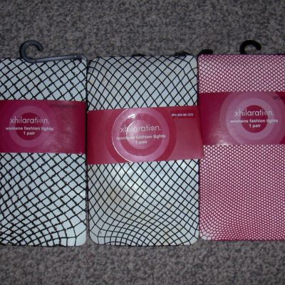 SEXY ELEGANT XHILARATION FISHNET TIGHTS LOT 3 BLACK,GOLDEN ACCENT,CRANBERRY M/L